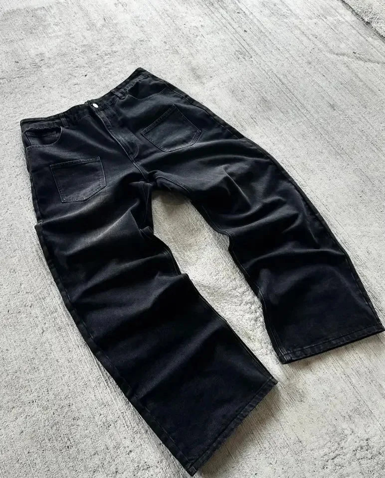 "flowers" black denim jeans